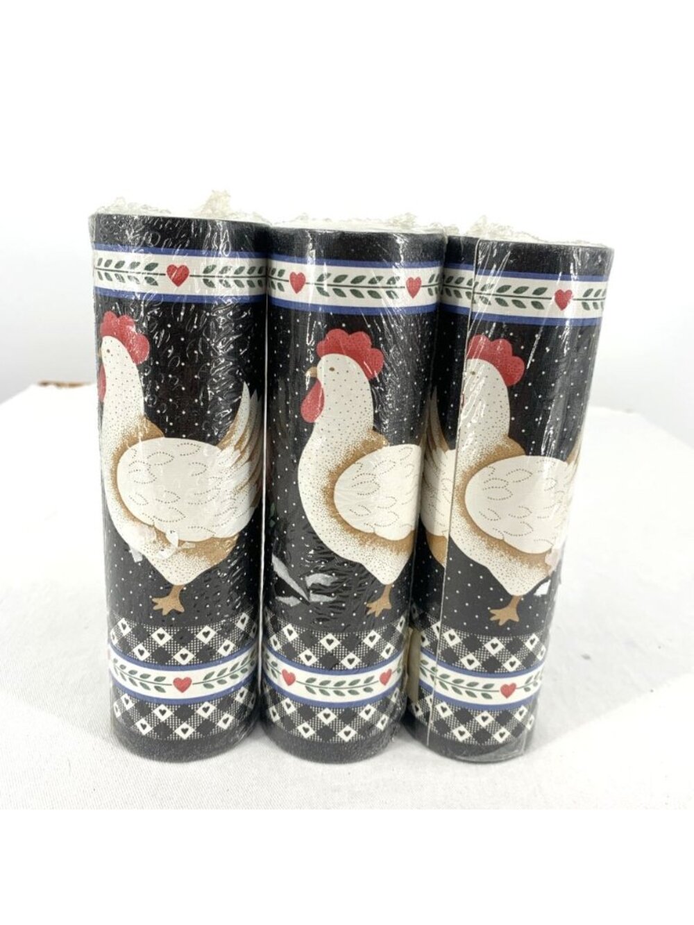 Chicken Wall Border Paper Black White 5 Yards Per Roll 7" Wide Country 3 Rolls